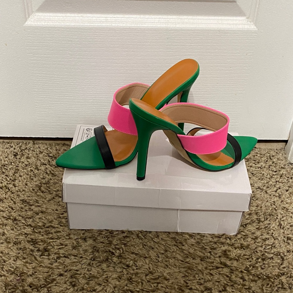 Stylish Green and Pink Women's Heels